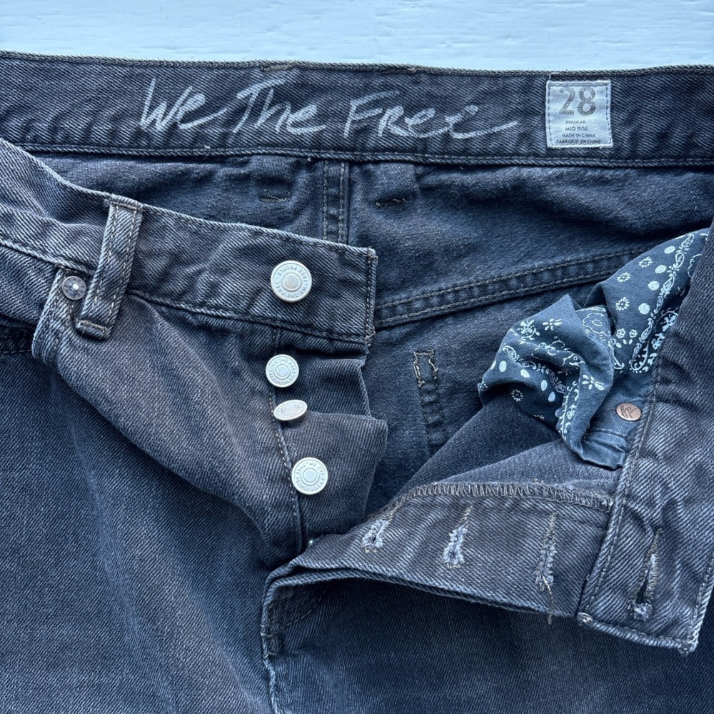 We The Free‎ Free People Black Straight Distressed Jeans Raw Hem Button Fly 28 - Picture 6 of 13